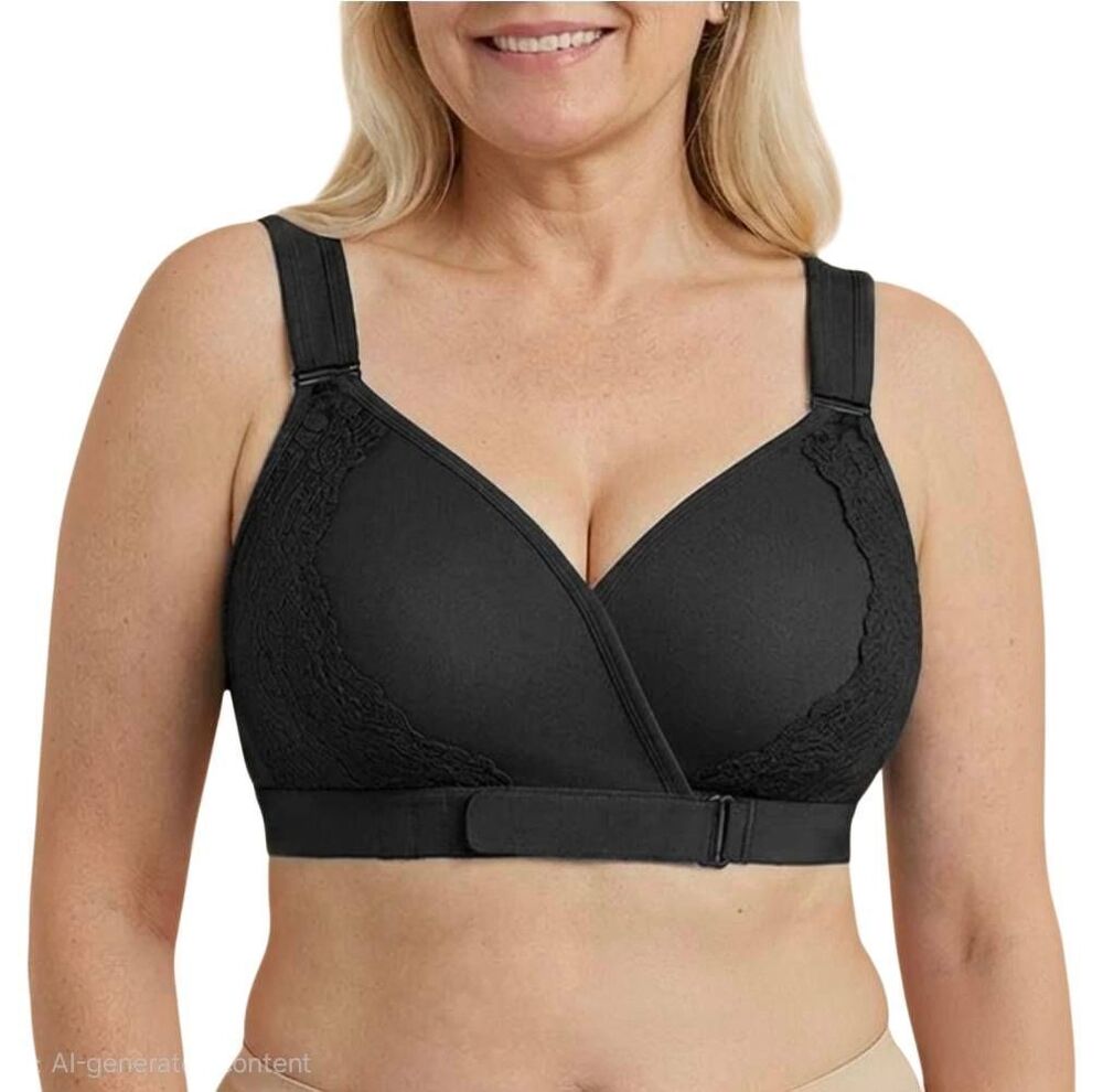 Vera Comfort Black Lace Front-Closure Wireless Bra, NWT, Size 3XL